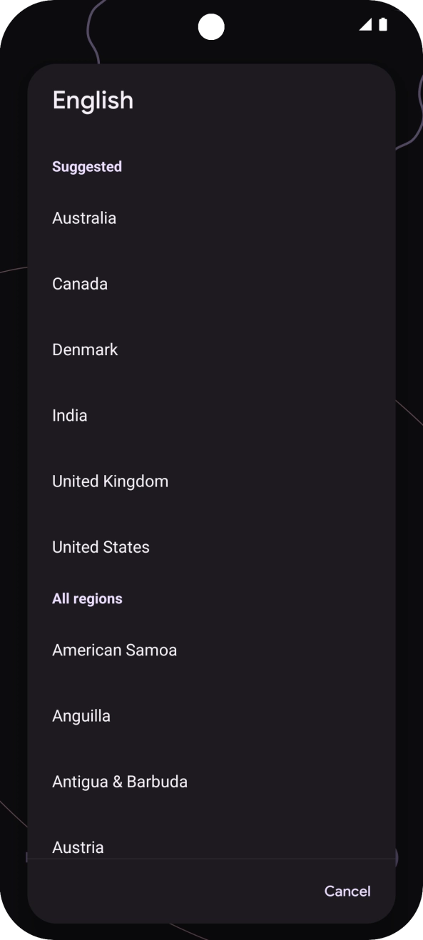 Press the required country or area. Press the required country or area.