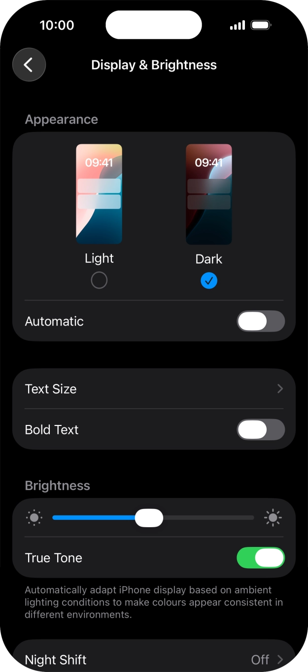Press the indicator next to 'Automatic' to turn the function on or off. Press the indicator next to 'Automatic' to turn the function on or off.