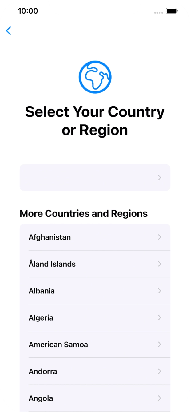 Press the required country or area. Press the required country or area.