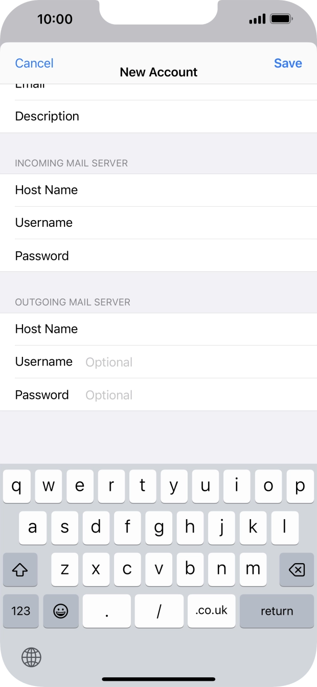 Press Username and key in the username for your email account.
