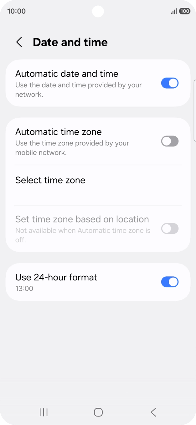 Press the indicator next to 'Automatic time zone' to turn on the function.