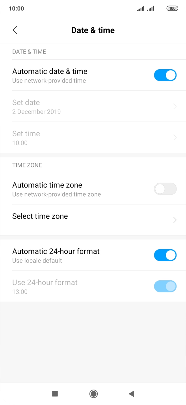 Press the indicator next to 'Automatic time zone' to turn on the function.