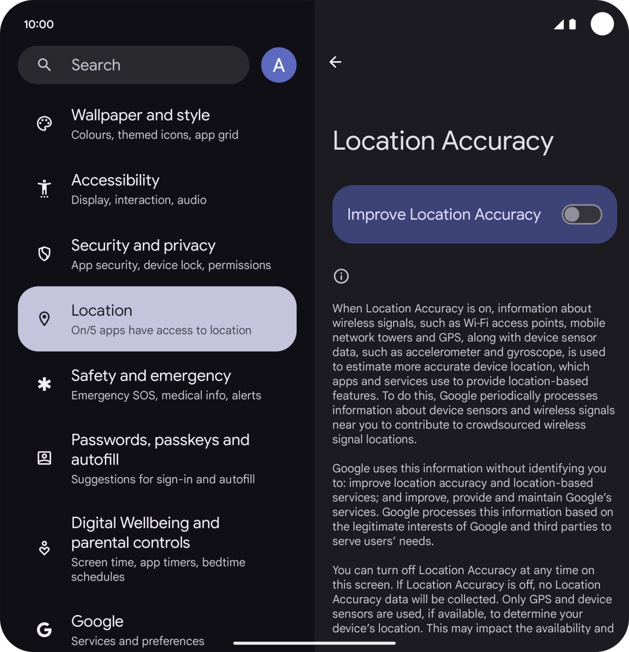 If you press the indicator next to 'Improve Location Accuracy' to turn on the function, your phone can find your exact position using the GPS satellites, the mobile network and nearby WiFi networks. Satellite-based GPS requires a clear view of the sky.