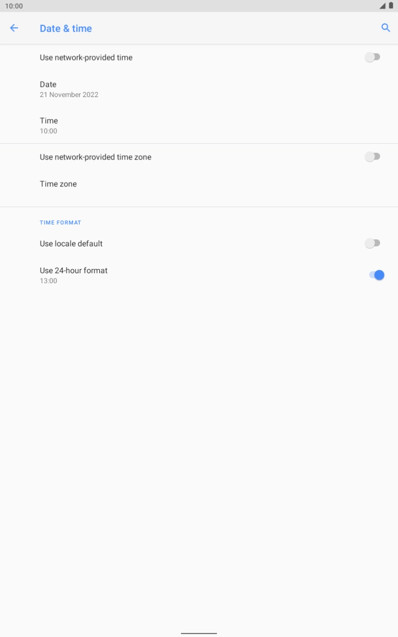 Press the indicator next to 'Use network-provided time' to turn on the function.