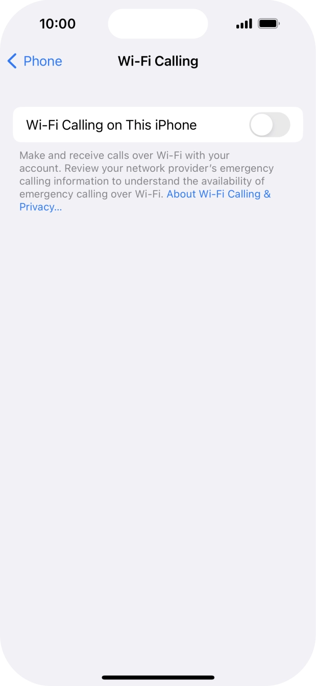 Press the indicator next to 'Wi-Fi Calling on This iPhone' to turn the function on or off.