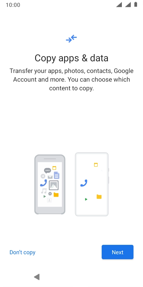 You can transfer the contents of another phone to your phone when it's activated for the first time and after a factory reset. When this screen is displayed, your phone is ready to transfer contents from another phone.