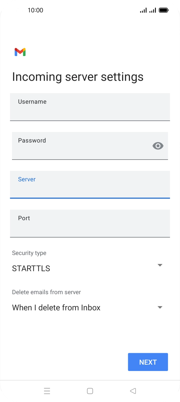 Press the field below 'Port' and key in 110. Press the field below 'Port' and key in 110.