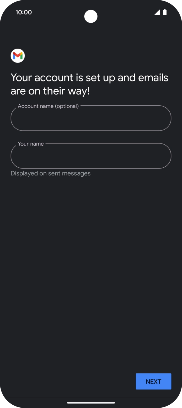 Press the field below 'Account name (optional)' and key in the required name. Press the field below 'Account name (optional)' and key in the required name.