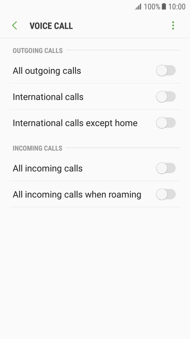 Press the indicator next to the required barring type. Press the indicator next to the required barring type.