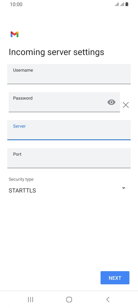 Press the field below 'Port' and key in 143. Press the field below 'Port' and key in 143.