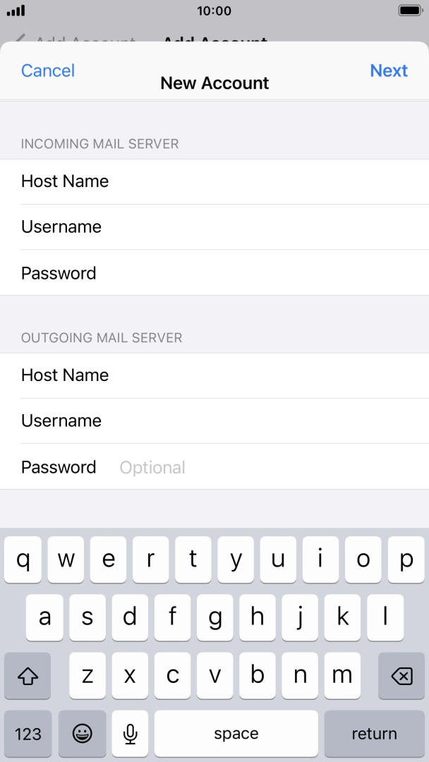 Press Password and key in the password for your email account.