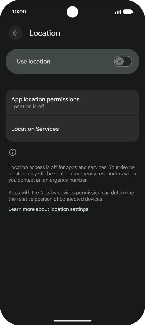 Press the indicator next to 'Use location' to turn the function on or off. Press the indicator next to 'Use location' to turn the function on or off.
