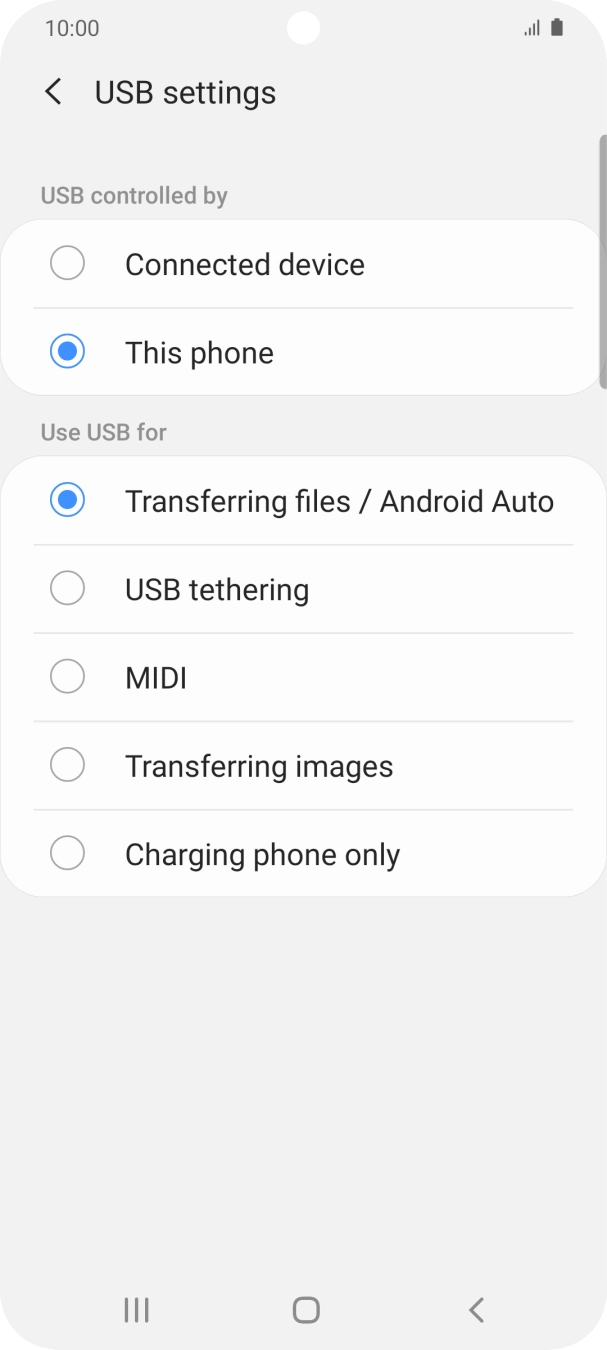 Press Transferring files / Android Auto. Press Transferring files / Android Auto.