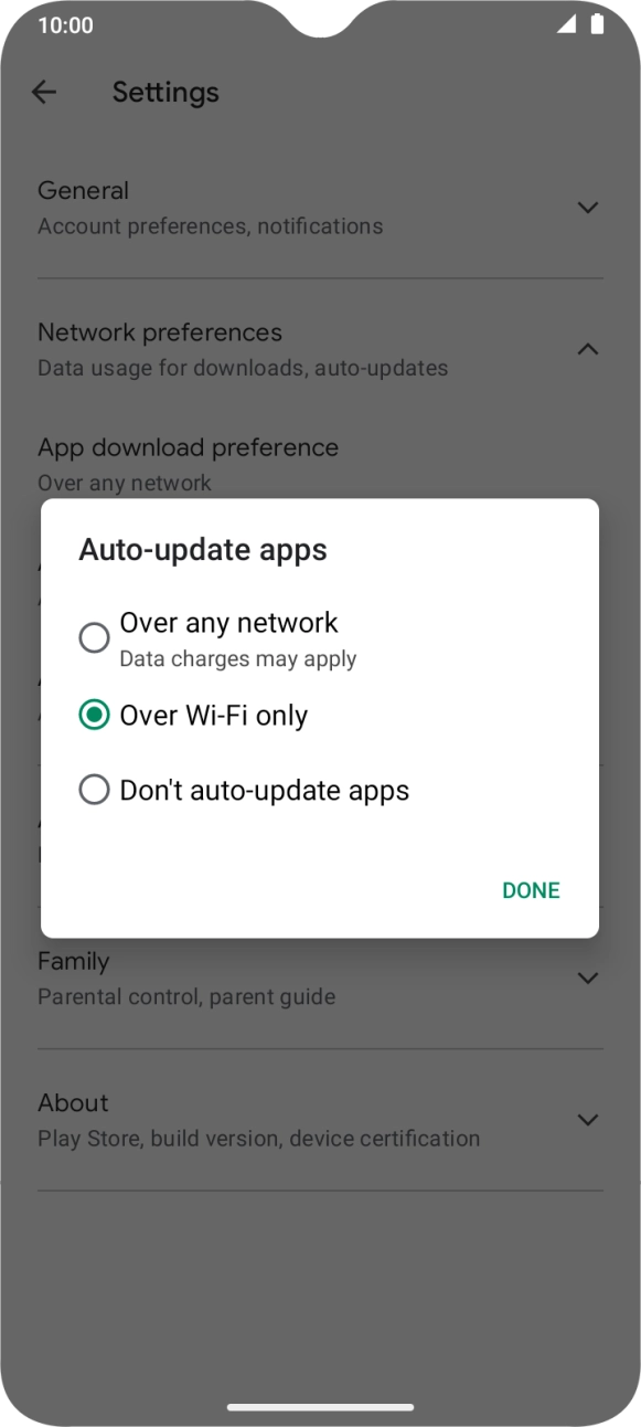 To turn on automatic update of apps using mobile network, press Over any network. To turn on automatic update of apps using mobile network, press Over any network.