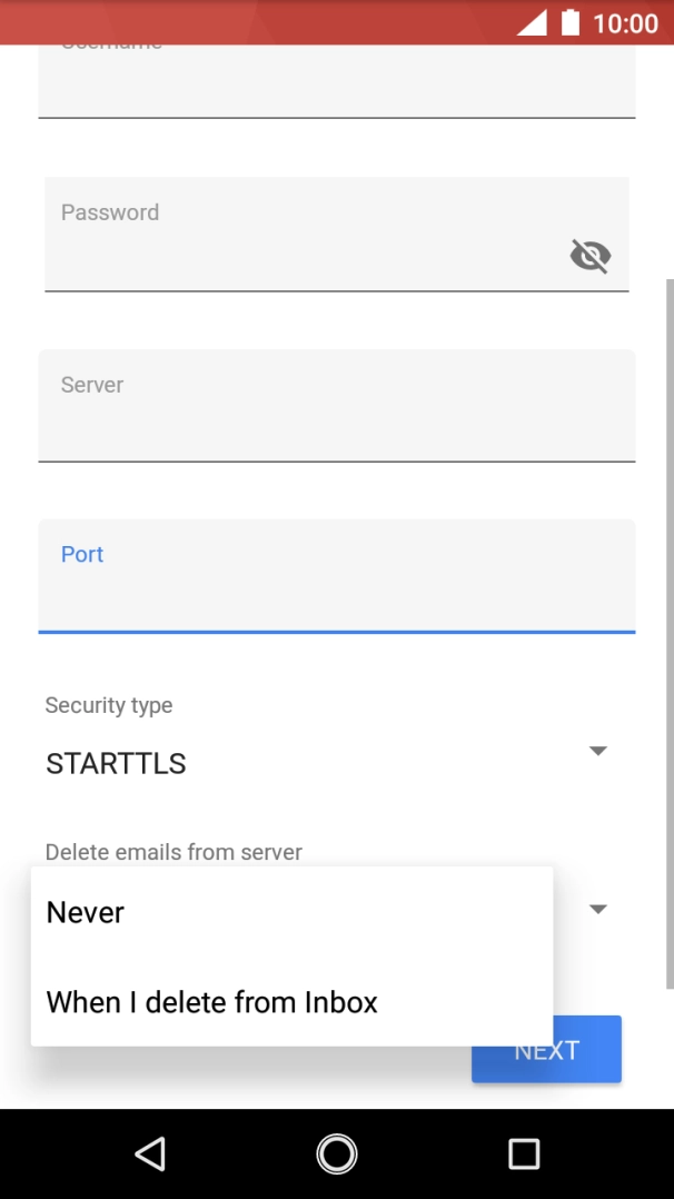 Press Never to keep emails on the server when you delete them on your phone. Press Never to keep emails on the server when you delete them on your phone.