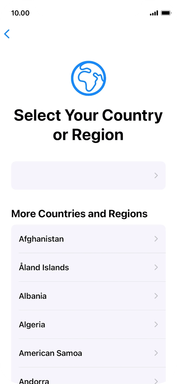 Press the required country or area. Press the required country or area.