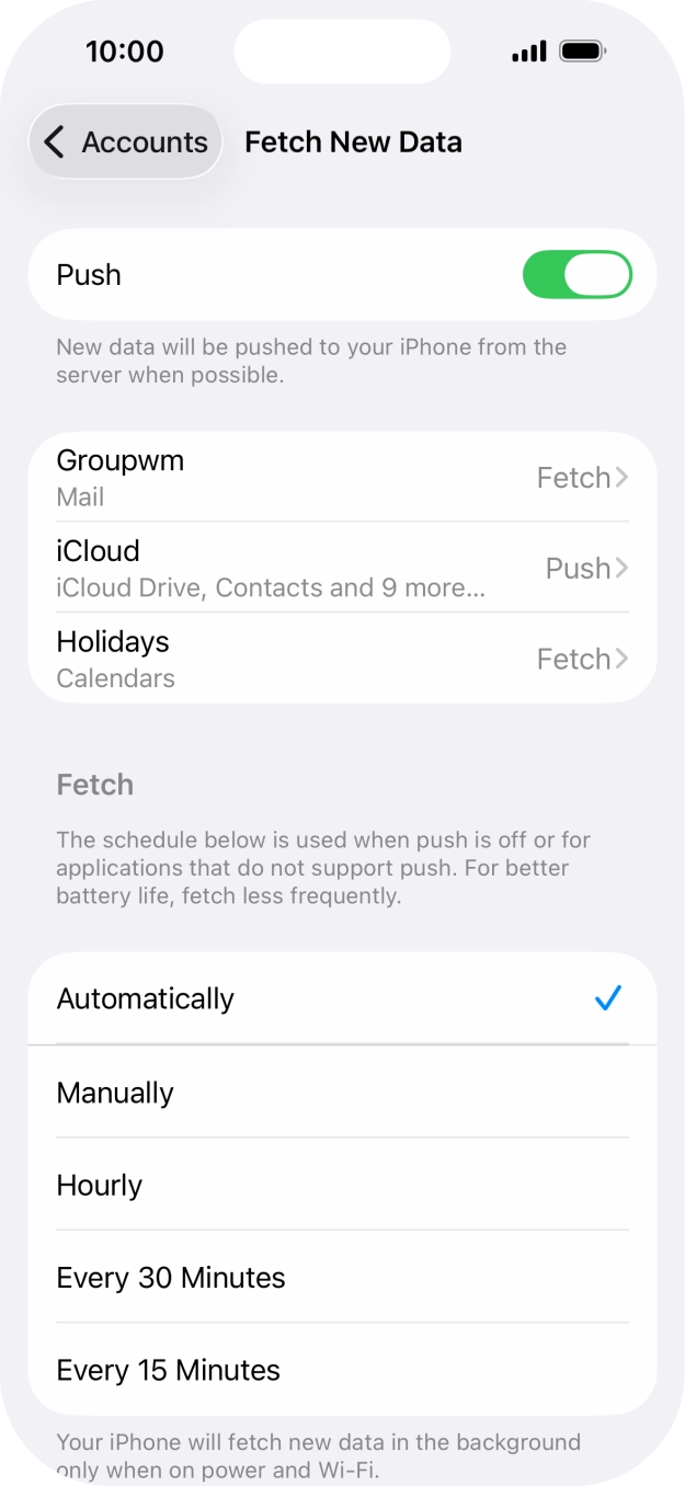 Press the indicator next to 'Push' to turn the function on or off. Press the indicator next to 'Push' to turn the function on or off.