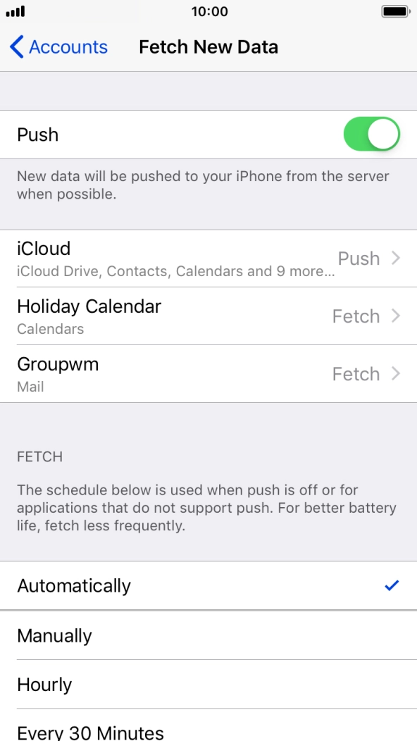 Press the indicator next to 'Push' to turn the function on or off. Press the indicator next to 'Push' to turn the function on or off.
