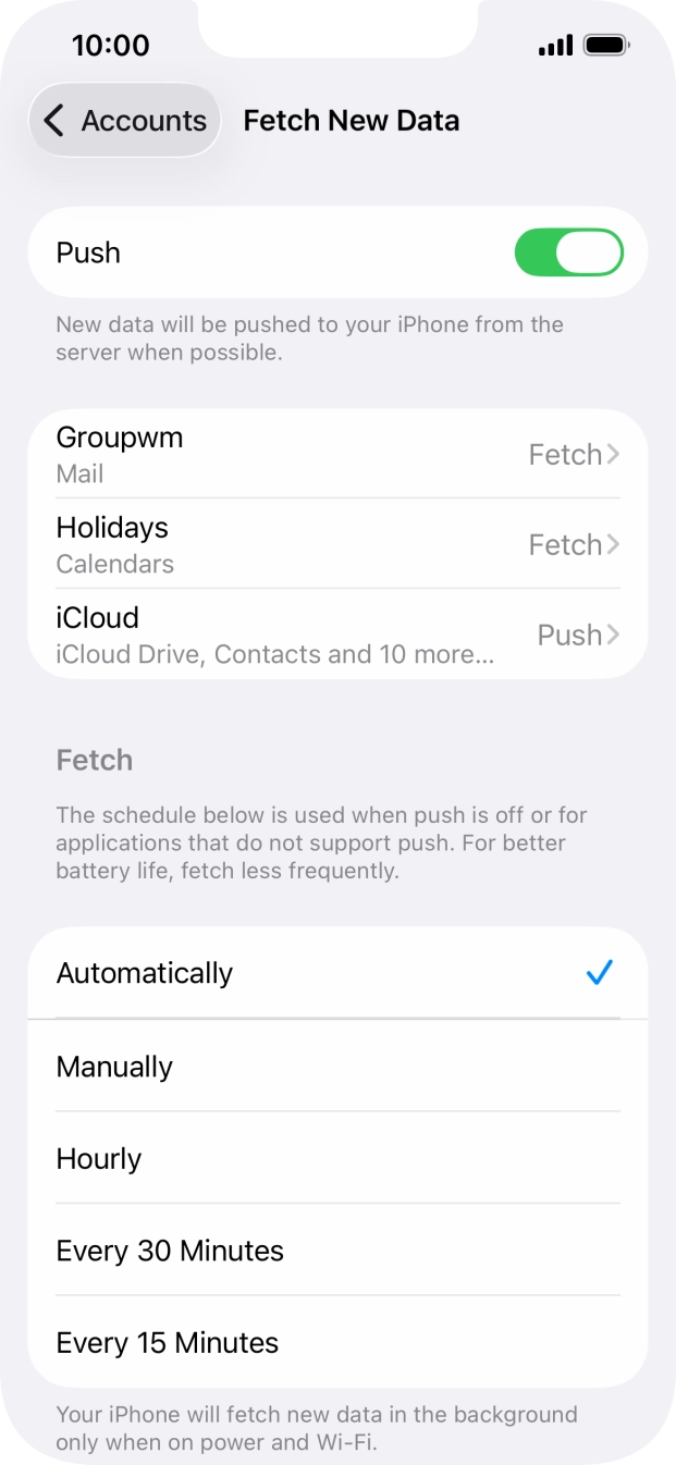 Press the indicator next to 'Push' to turn the function on or off. Press the indicator next to 'Push' to turn the function on or off.