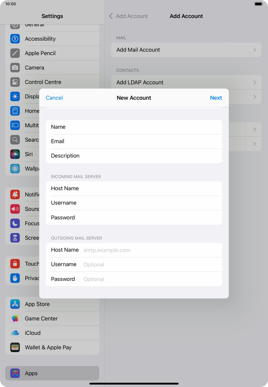 Press Host Name and key in the name of your email provider's outgoing server. Press Host Name and key in the name of your email provider's outgoing server.