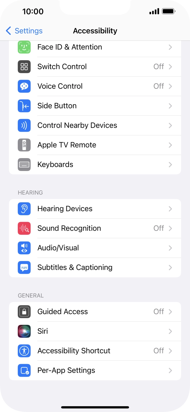 Press the required category below 'HEARING' and follow the instructions on the screen to select the required settings.