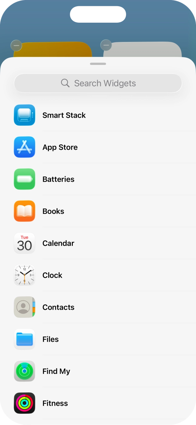 Press the required widget. Press the required widget.