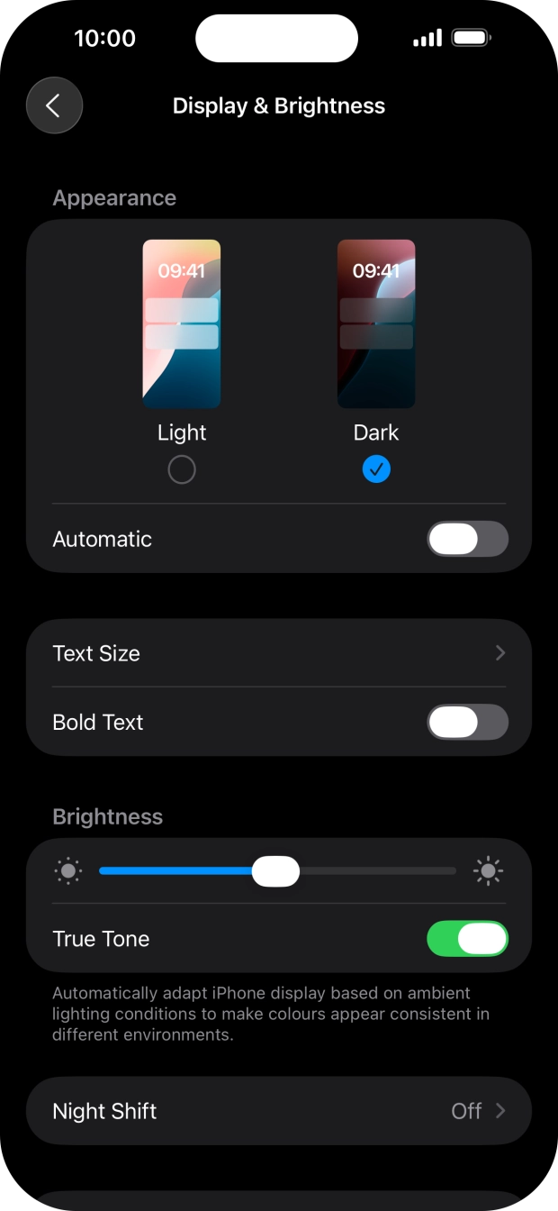 Press the indicator next to 'Automatic' to turn the function on or off. Press the indicator next to 'Automatic' to turn the function on or off.