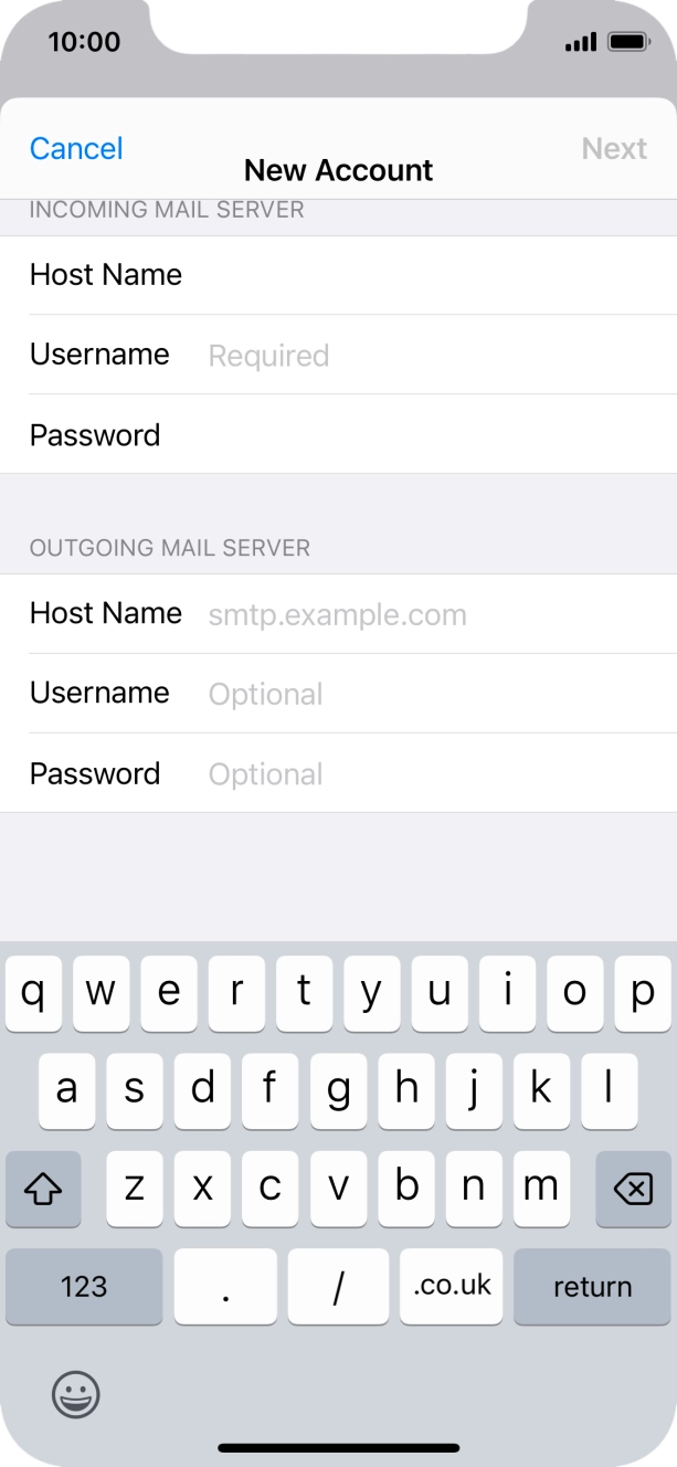 Press Username and key in the username for your email account. Press Username and key in the username for your email account.