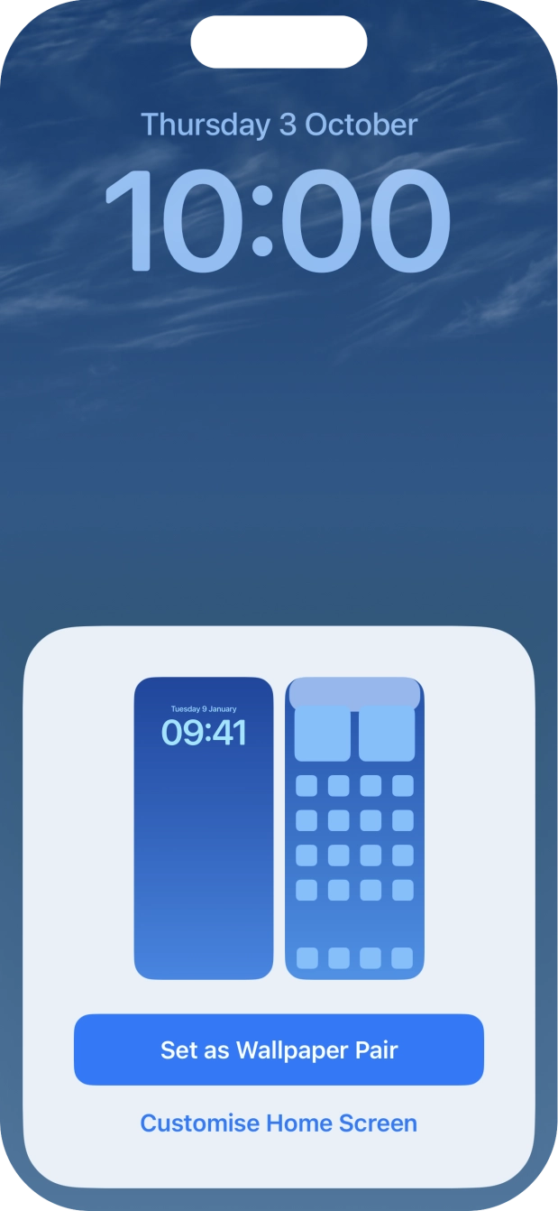 To use the same colour theme on the home screen, press Set as Wallpaper Pair. To use the same colour theme on the home screen, press Set as Wallpaper Pair.