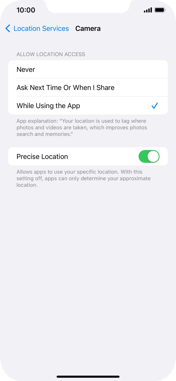 Press the required setting to turn the function on or off.