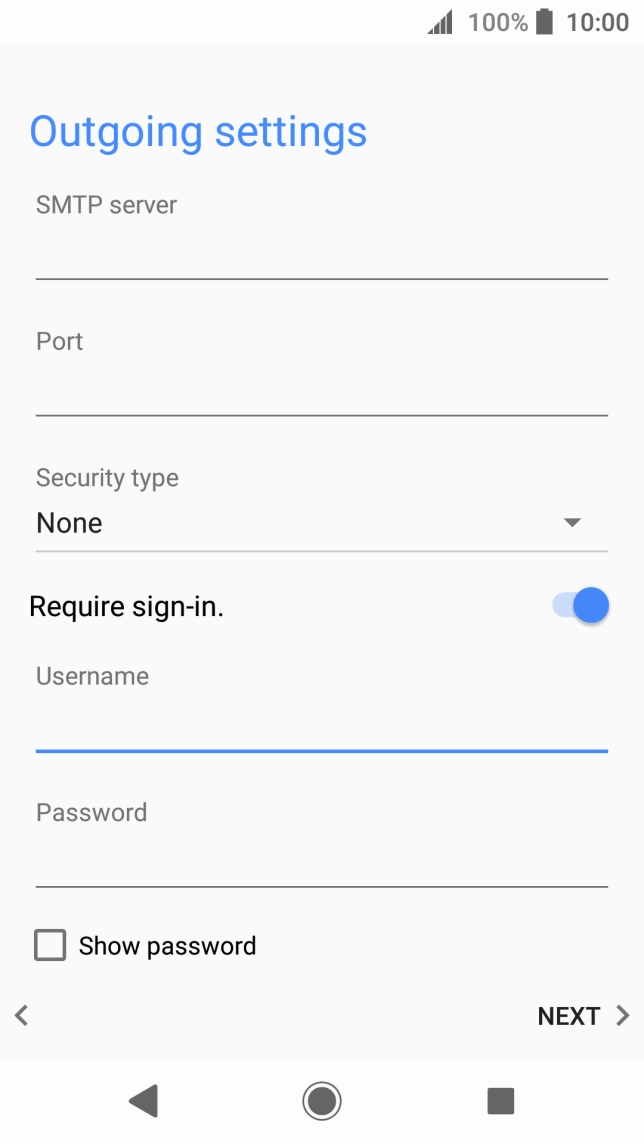 Press the field below 'Password' and key in the password for your email account. Press the field below 'Password' and key in the password for your email account.
