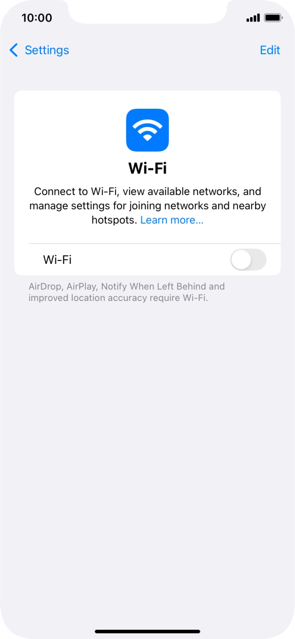 Press the indicator next to 'Wi-Fi' to turn on the function.