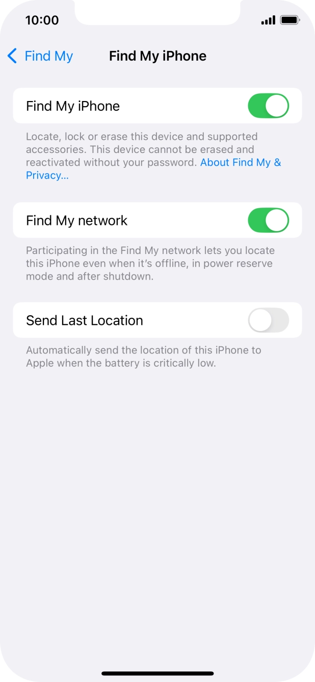 Press the indicator next to 'Find My network' to turn the function on or off. If you turn on the function, you need to follow the instructions on the screen to finish the activation.