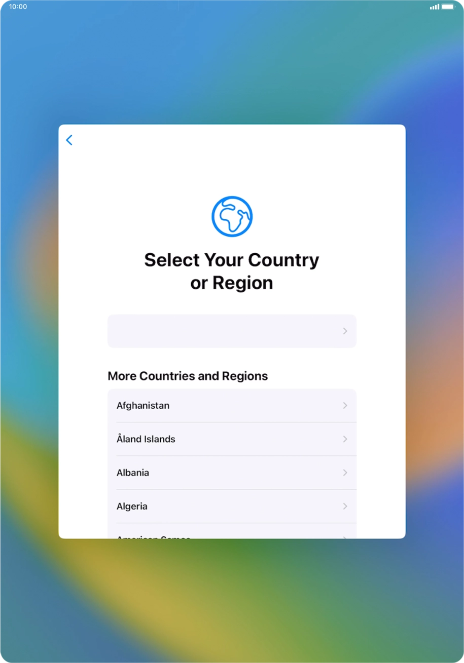 Press the required country or area. Press the required country or area.