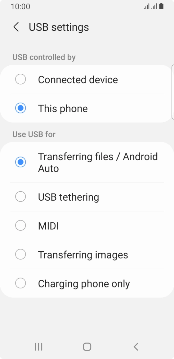 Press Transferring files / Android Auto. Press Transferring files / Android Auto.