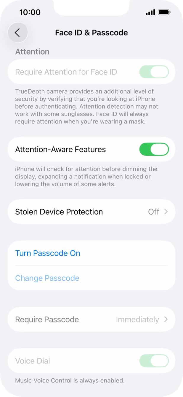 Press Turn Passcode On and key in a lock code of your own choice twice.