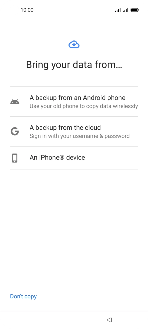 Press the required setting and follow the instructions on the screen to transfer the content from another phone.