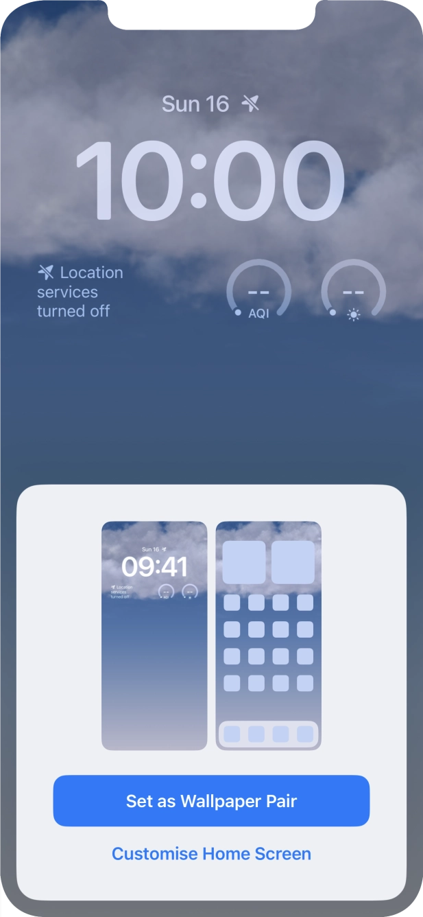 To use the same colour theme on the home screen, press Set as Wallpaper Pair. To use the same colour theme on the home screen, press Set as Wallpaper Pair.