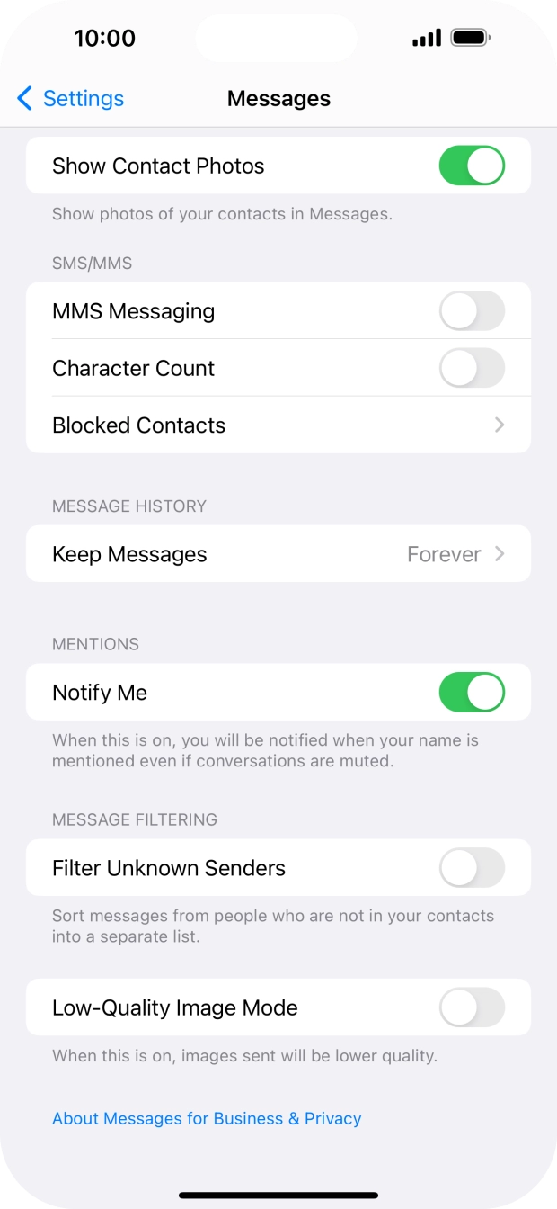 Press the indicator next to 'MMS Messaging' to turn on the function.