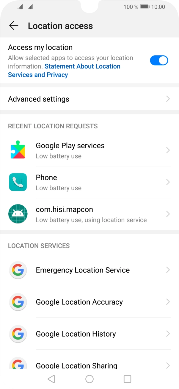 Press Google Location Accuracy. Press Google Location Accuracy.