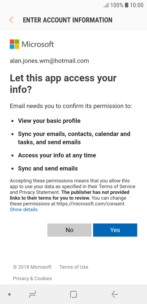 If this screen is displayed, you email account has been recognised and set up automatically. Follow the instructions on the screen to key in more information and finish setting up your phone. If this screen is displayed, you email account has been recognised and set up automatically. Follow the instructions on the screen to key in more information and finish setting up your phone.