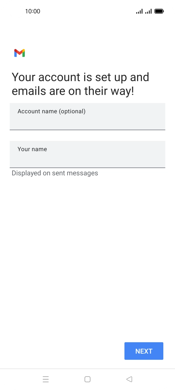Press the field below 'Account name (optional)' and key in the required name. Press the field below 'Account name (optional)' and key in the required name.