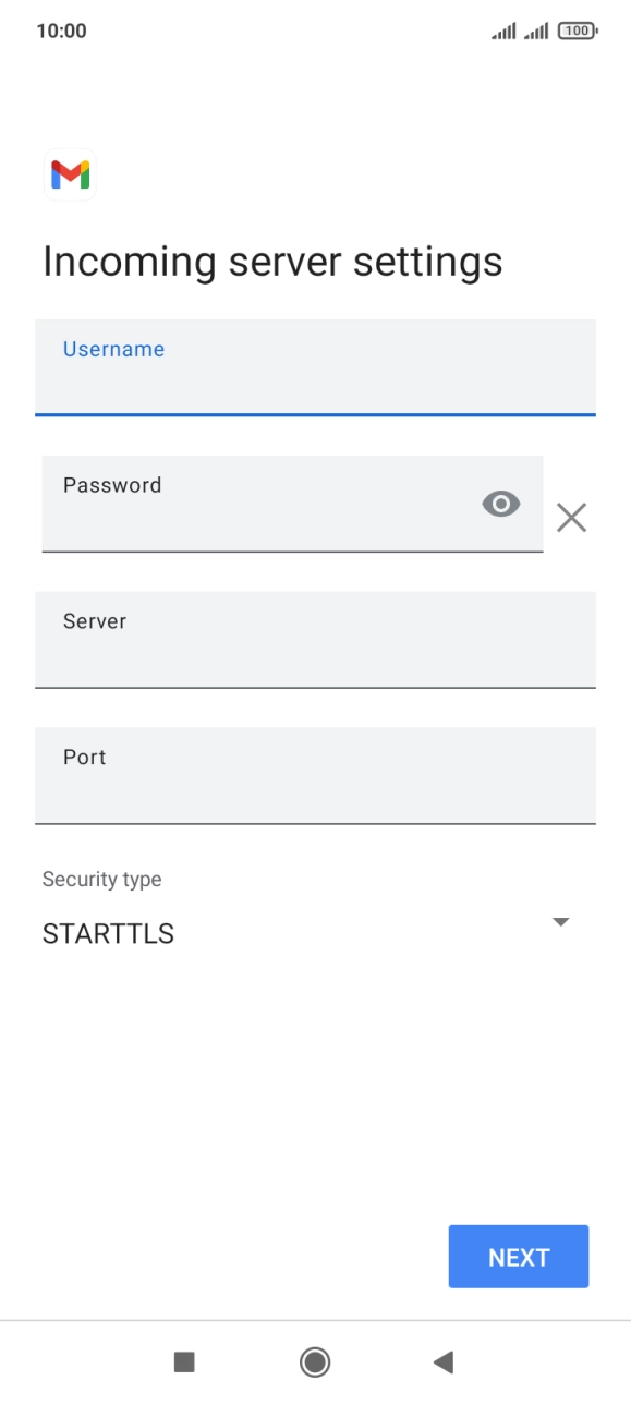 Press the field below 'Server' and key in the name of your email provider's incoming server.