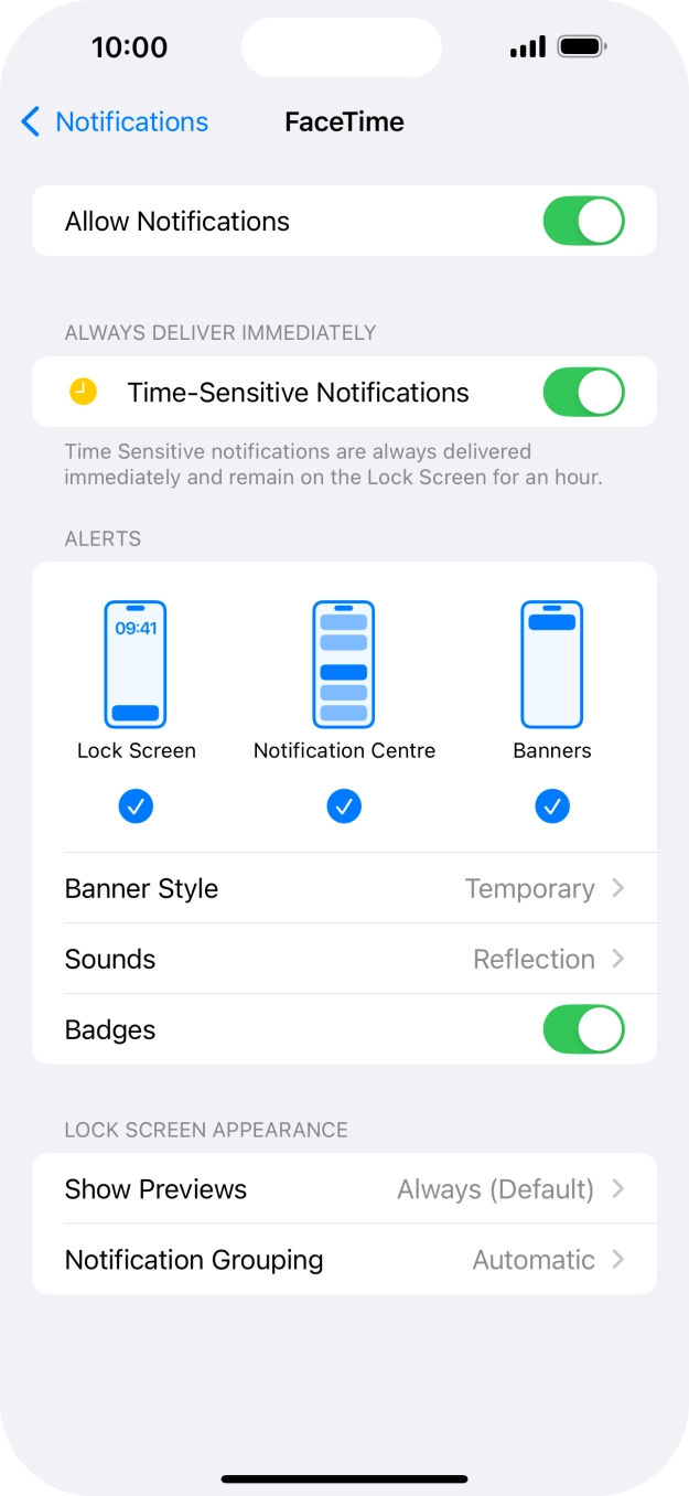 Press the indicator next to 'Allow Notifications' to turn notifications for the selected application on or off.