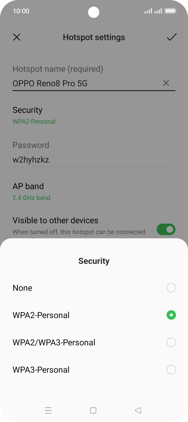 Press WPA3-Personal to password protect your WiFi hotspot. Press WPA3-Personal to password protect your WiFi hotspot.