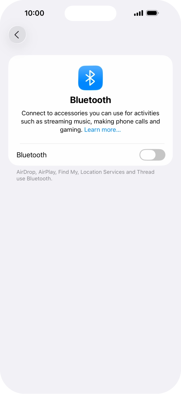 Press the indicator next to 'Bluetooth' to turn on the function.