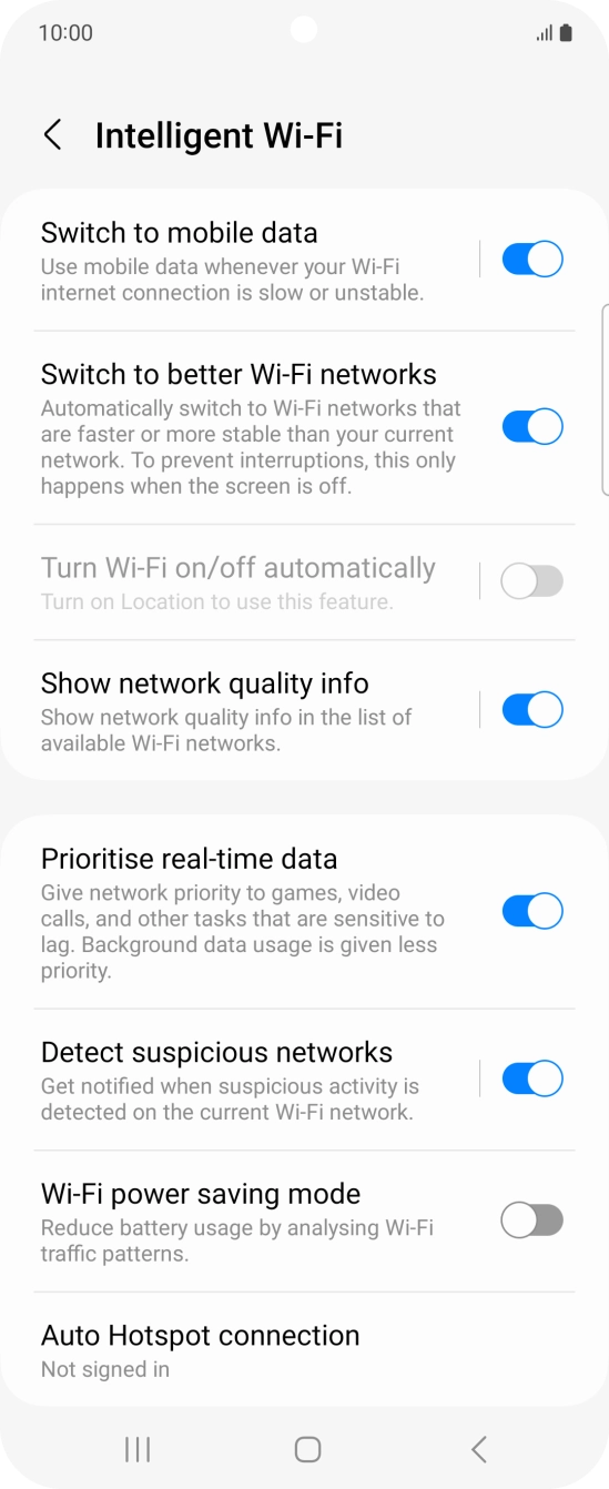 Press the indicator next to 'Switch to mobile data' to turn the function on or off. Press the indicator next to 'Switch to mobile data' to turn the function on or off.