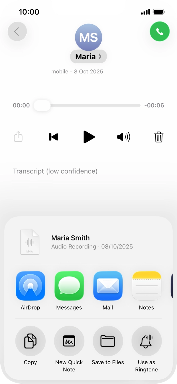Press the required setting and follow the instructions on the screen to share or save the message. Press the required setting and follow the instructions on the screen to share or save the message.