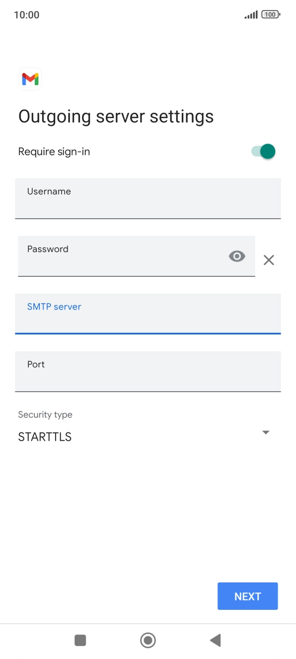 Press the field below 'Port' and key in 25.