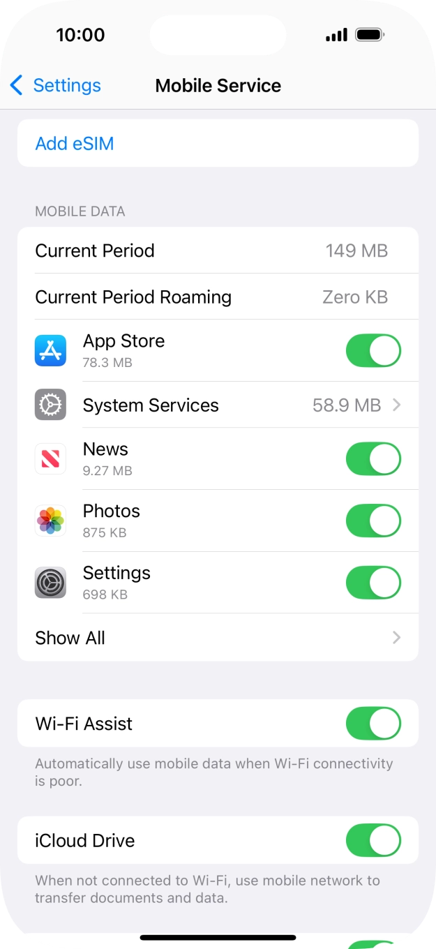 Press the indicators next to the required applications to turn the function on or off. Press the indicators next to the required applications to turn the function on or off.